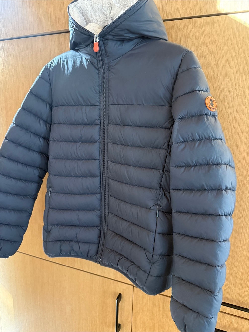 SAVE THE DUCK BOYS FULL ZIP SHERPA LINED HOOD Jacket Navy Blue Kids size 12 - Picture 2 of 15